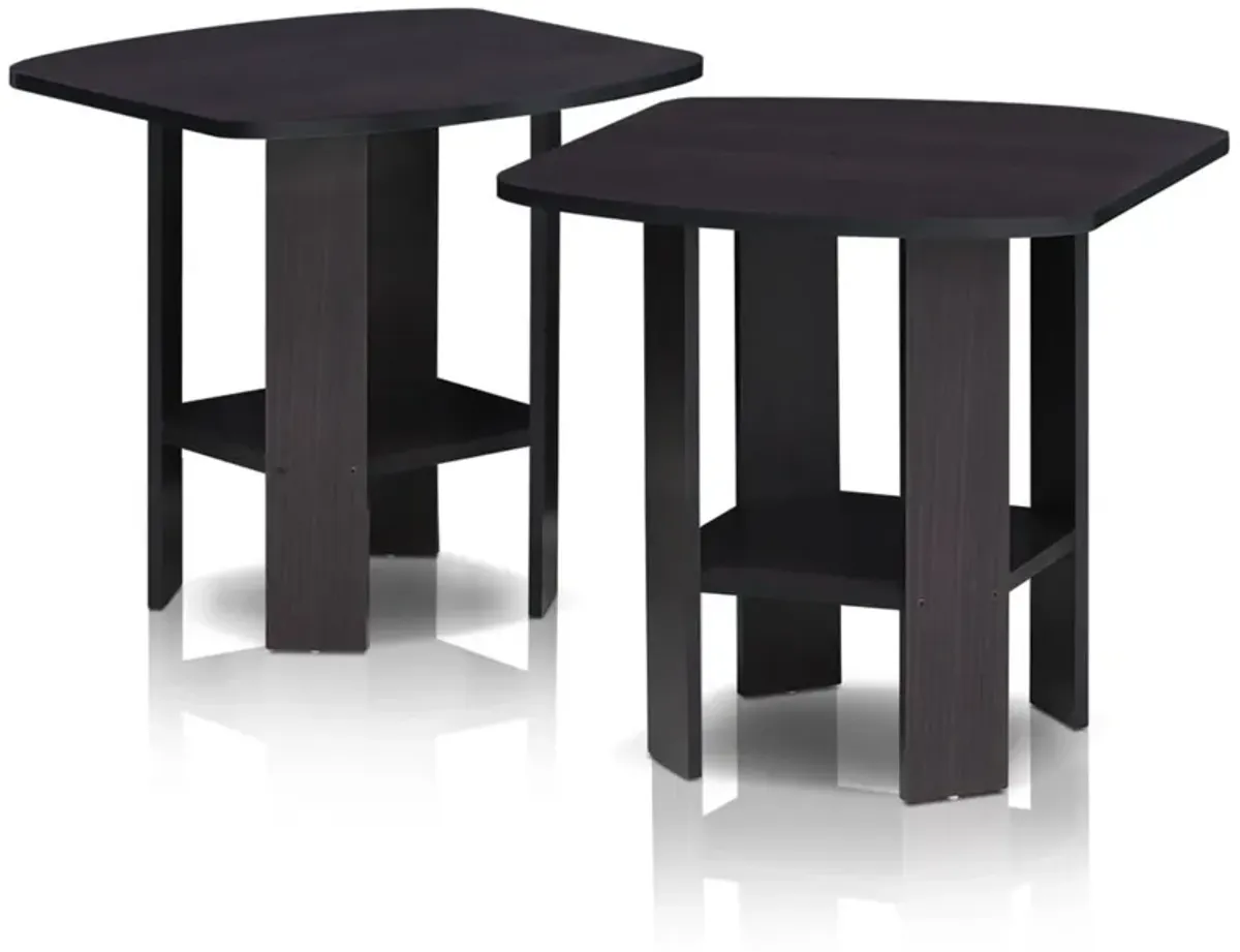 FURINNO Simple Design End Table, 2-Pack, Dark Walnut