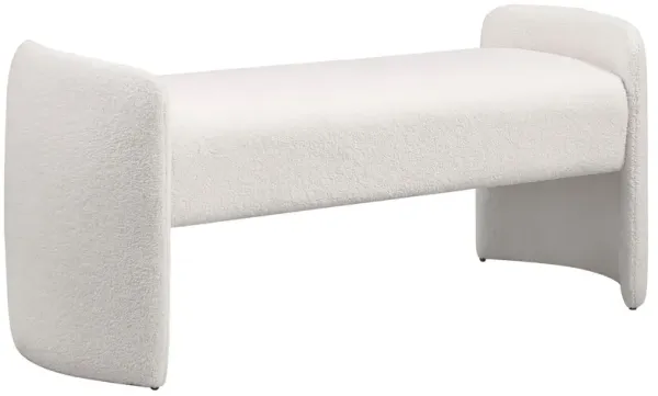 Perie Accent Bench, Modern Ivory Boucle, Soft Foam Cushions, 55 Inch - Benzara
