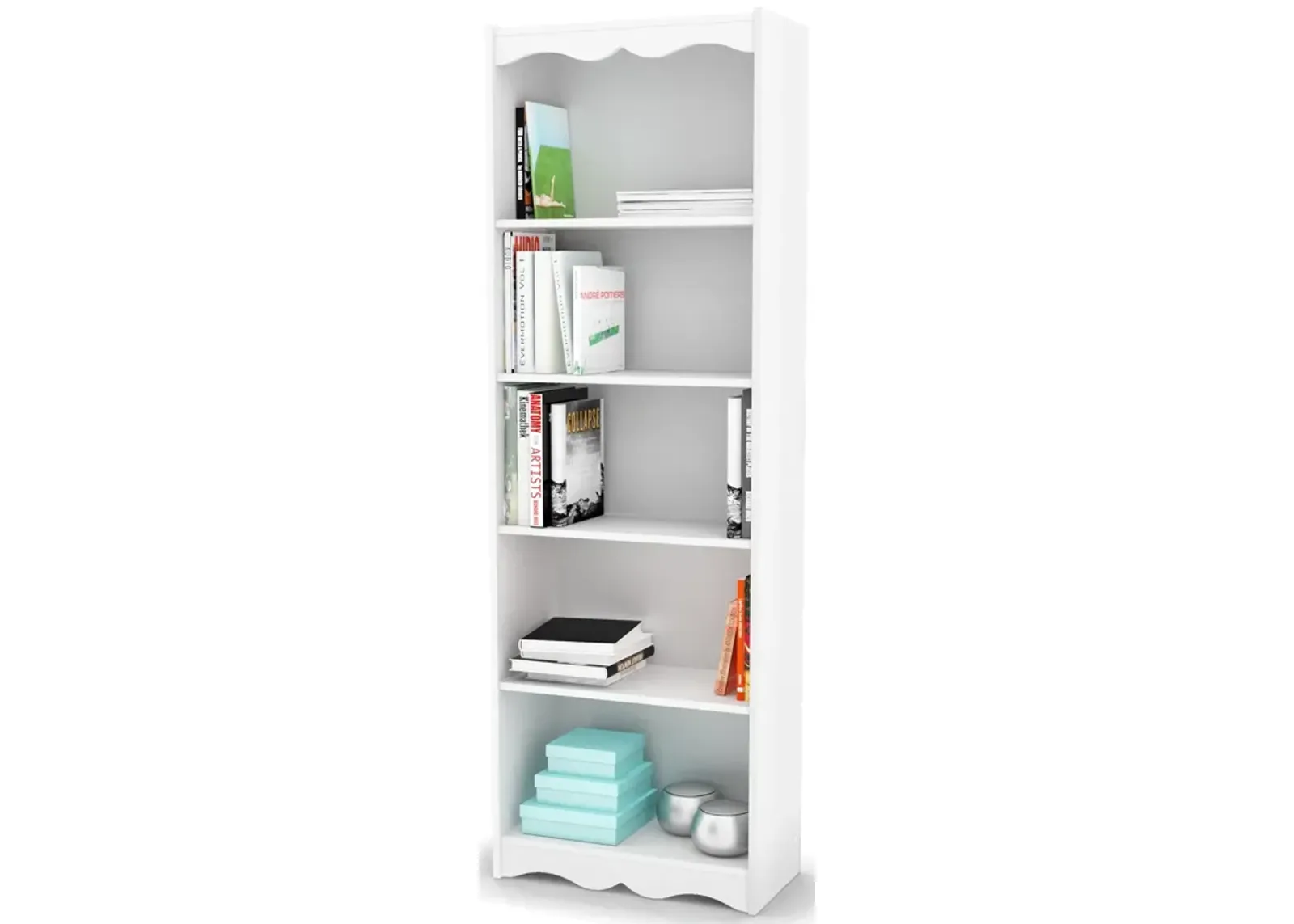 Hivvago White 72-inch High Bookcase with Soft Arches and 5 Shelves