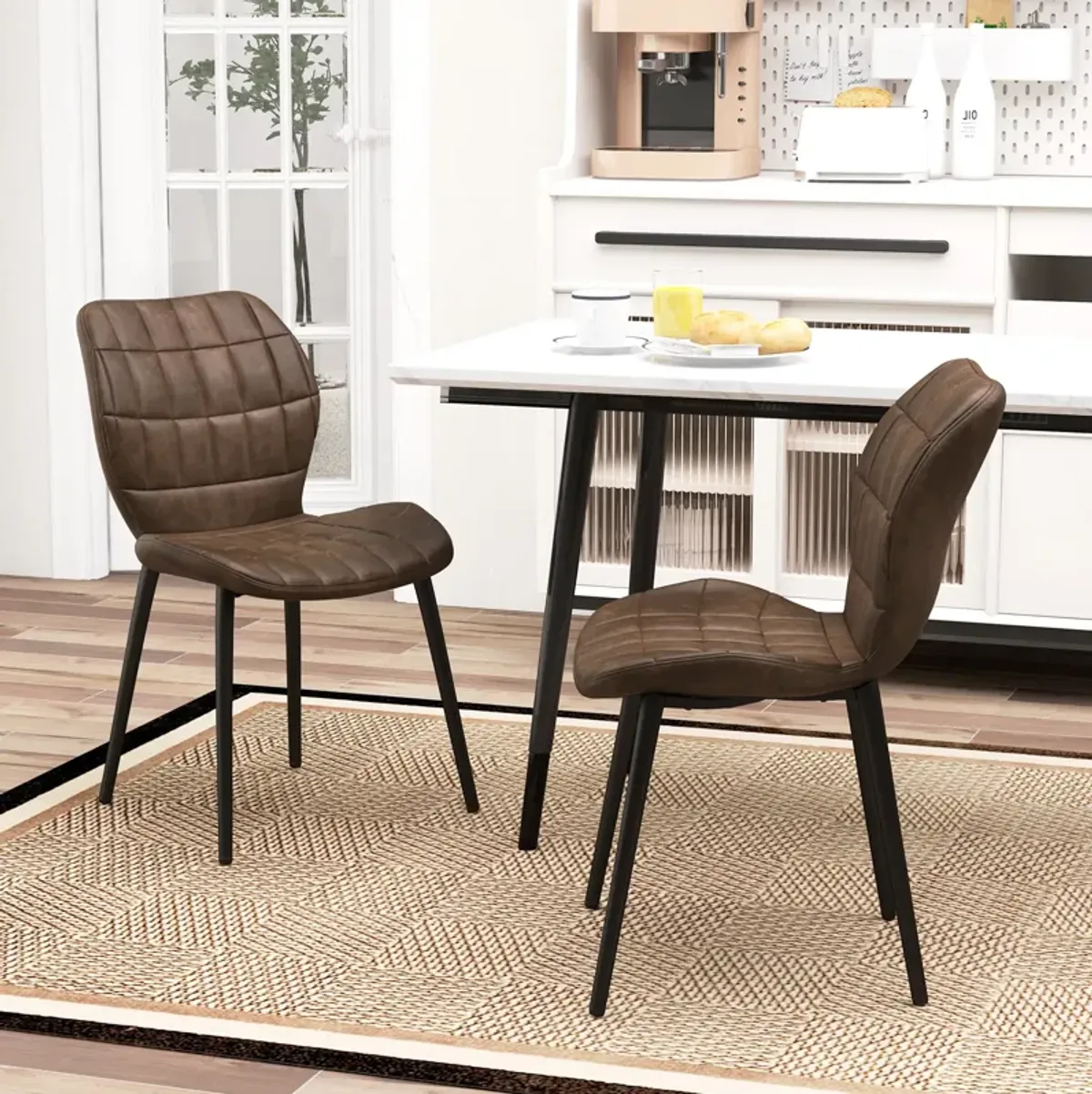 Dining Chairs Set of 2 with Padded Back, Metal Legs and Adjustable Foot Pads