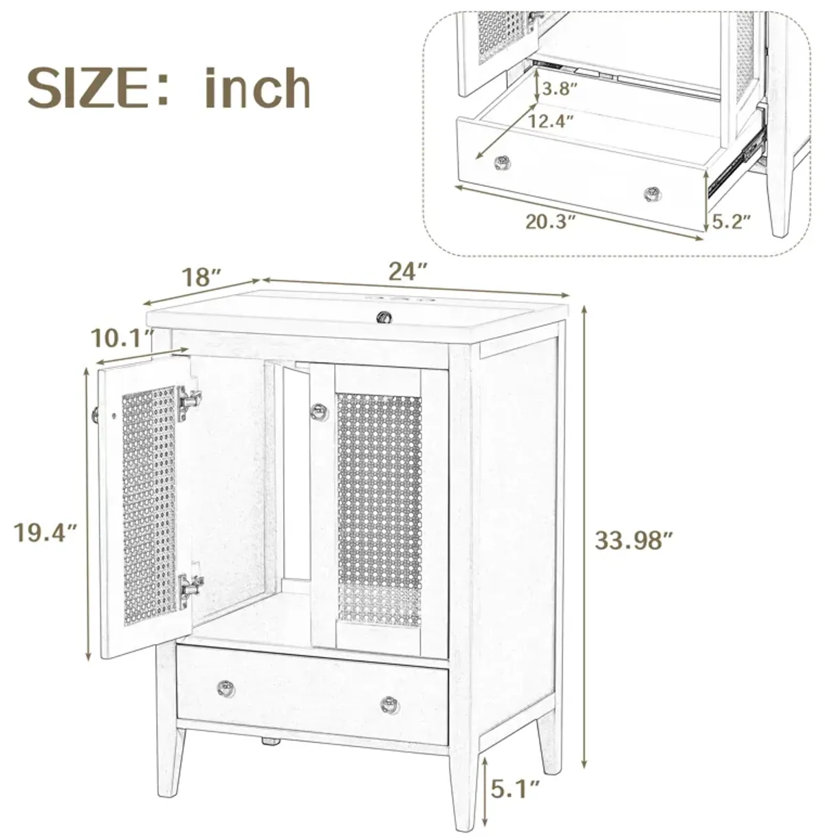 Gewnee 24" Classic Country Style Bathroom Vanity with Woven Hollow Design