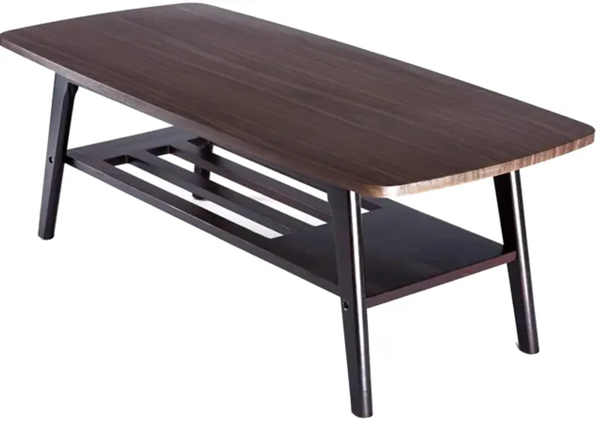 Gala 47 Inch Modern Wood Coffee Table with Bottom Shelf, Espresso Brown-Benzara