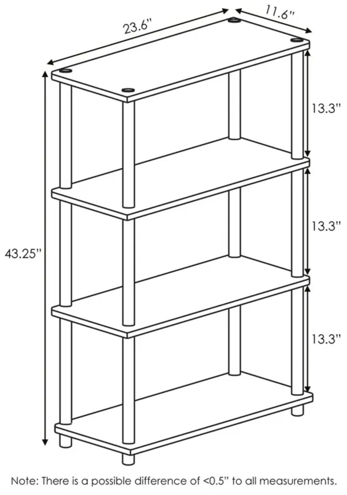 Furinno Turn-N-Tube 4-Tier Multipurpose Shelf Display Rack, Round Tubes, Sonoma Oak/White