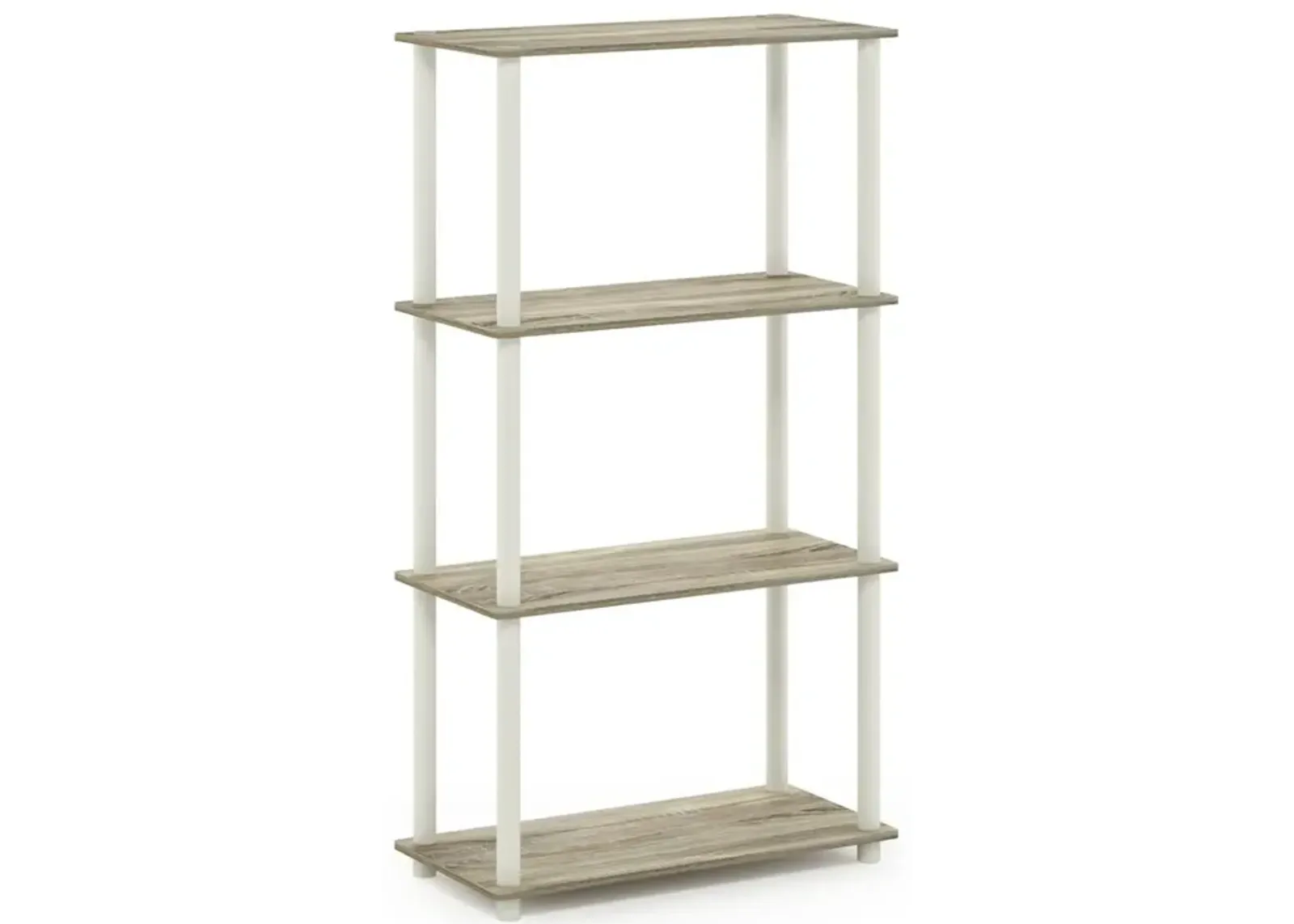 Furinno Turn-N-Tube 4-Tier Multipurpose Shelf Display Rack, Round Tubes, Sonoma Oak/White