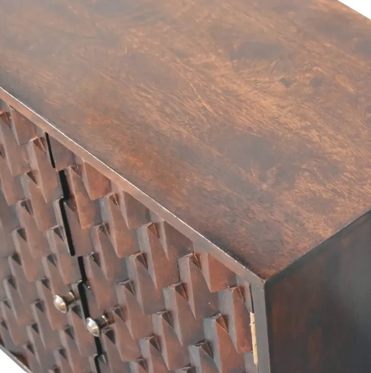 Artisan Furniture Mini Pineapple Carved Light Walnut Cabinet