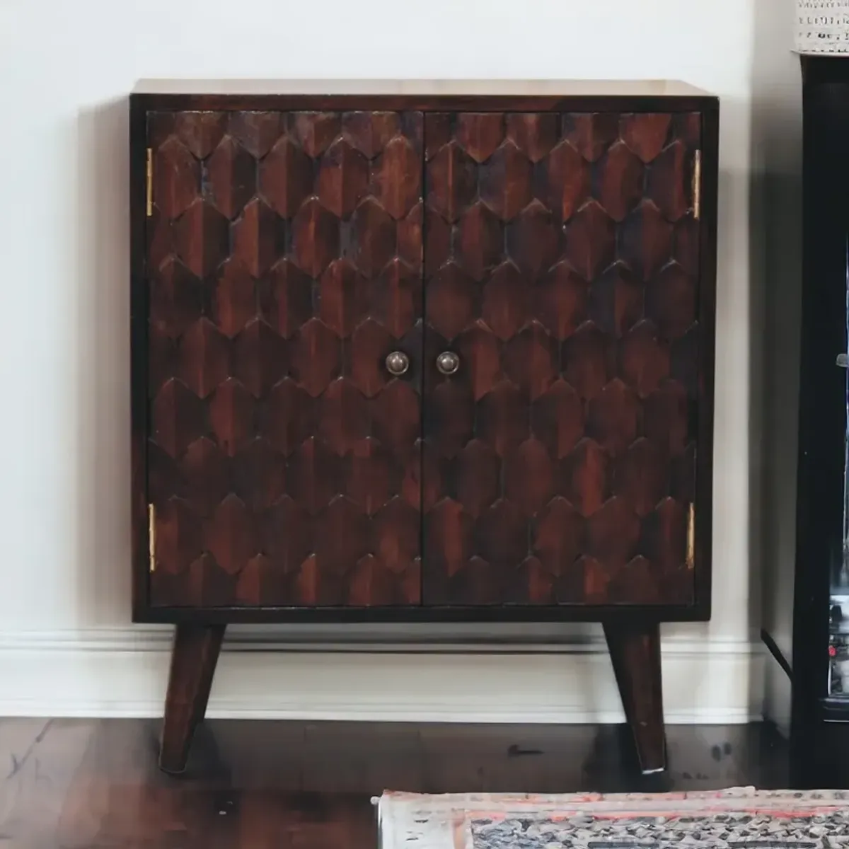 Artisan Furniture Mini Pineapple Carved Light Walnut Cabinet