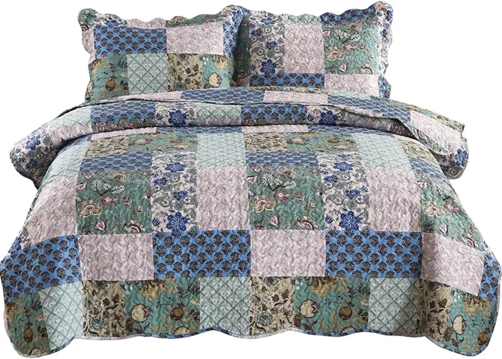 MarCielo 3 Piece Printed Quilt Bedspread Set Bedding Coverlet Set King Size B026