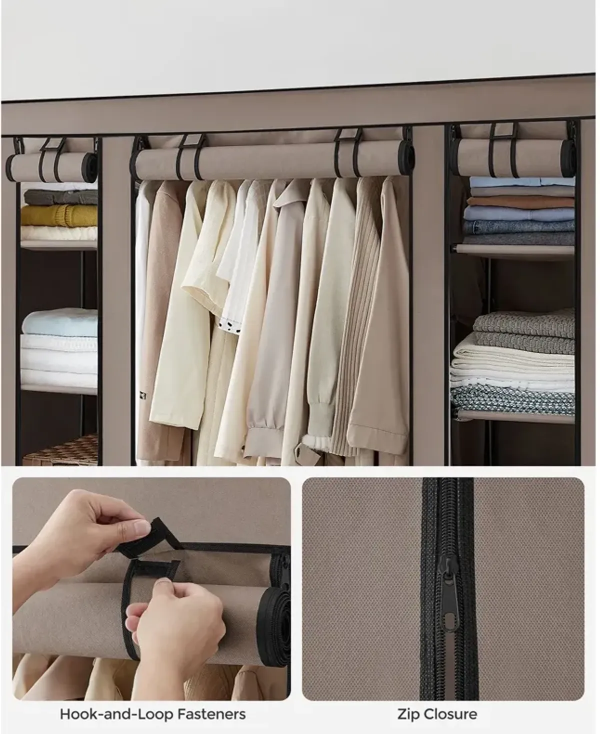 Portable Clothes Storage Solution with Shelves & Hanging Rail