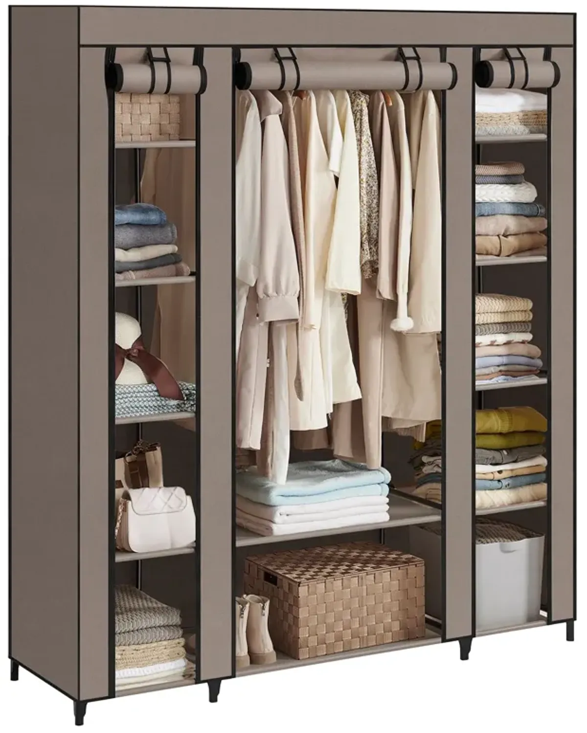 Portable Clothes Storage Solution with Shelves & Hanging Rail