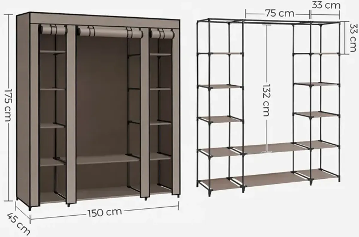 Portable Clothes Storage Solution with Shelves & Hanging Rail