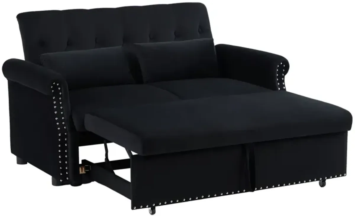 Modern Velvet Loveseat Sleeper Sofa with Pull-Out Bed