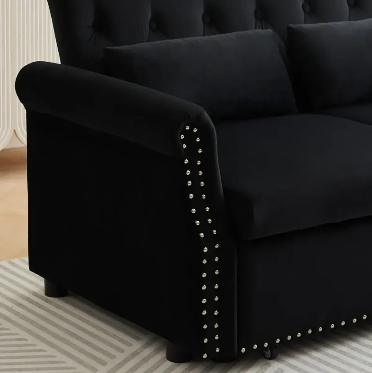 Modern Velvet Loveseat Sleeper Sofa with Pull-Out Bed