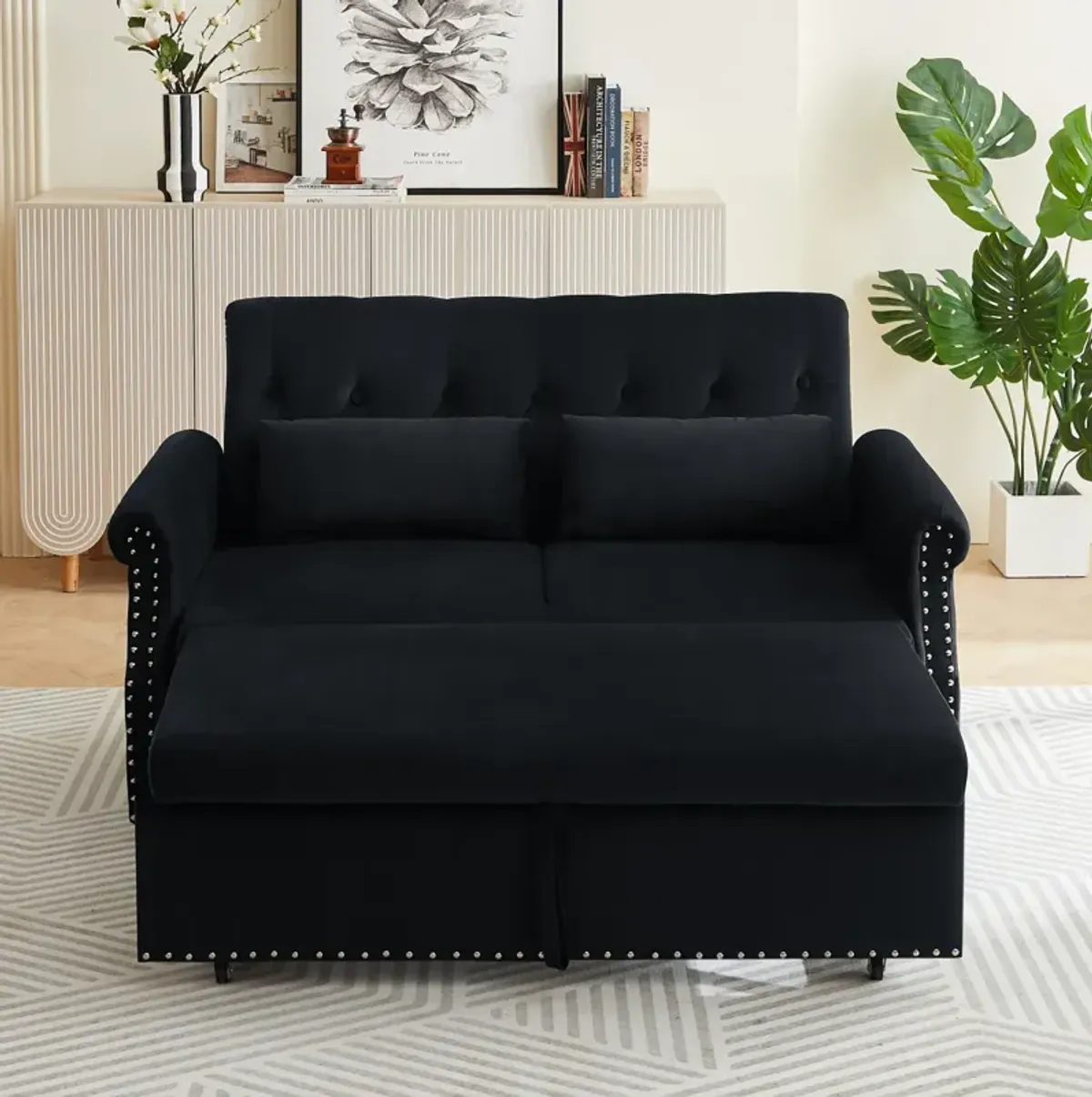 Modern Velvet Loveseat Sleeper Sofa with Pull-Out Bed