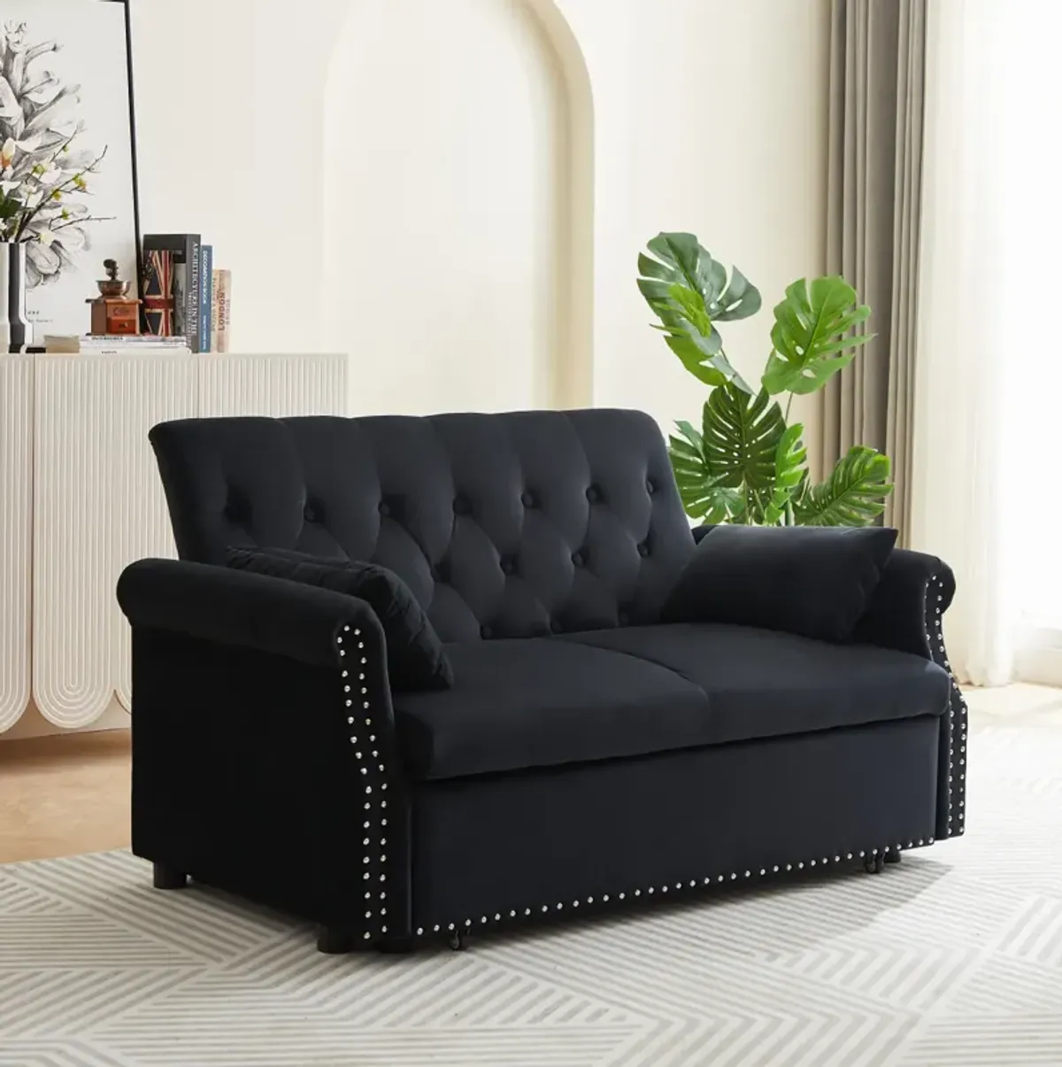 Modern Velvet Loveseat Sleeper Sofa with Pull-Out Bed