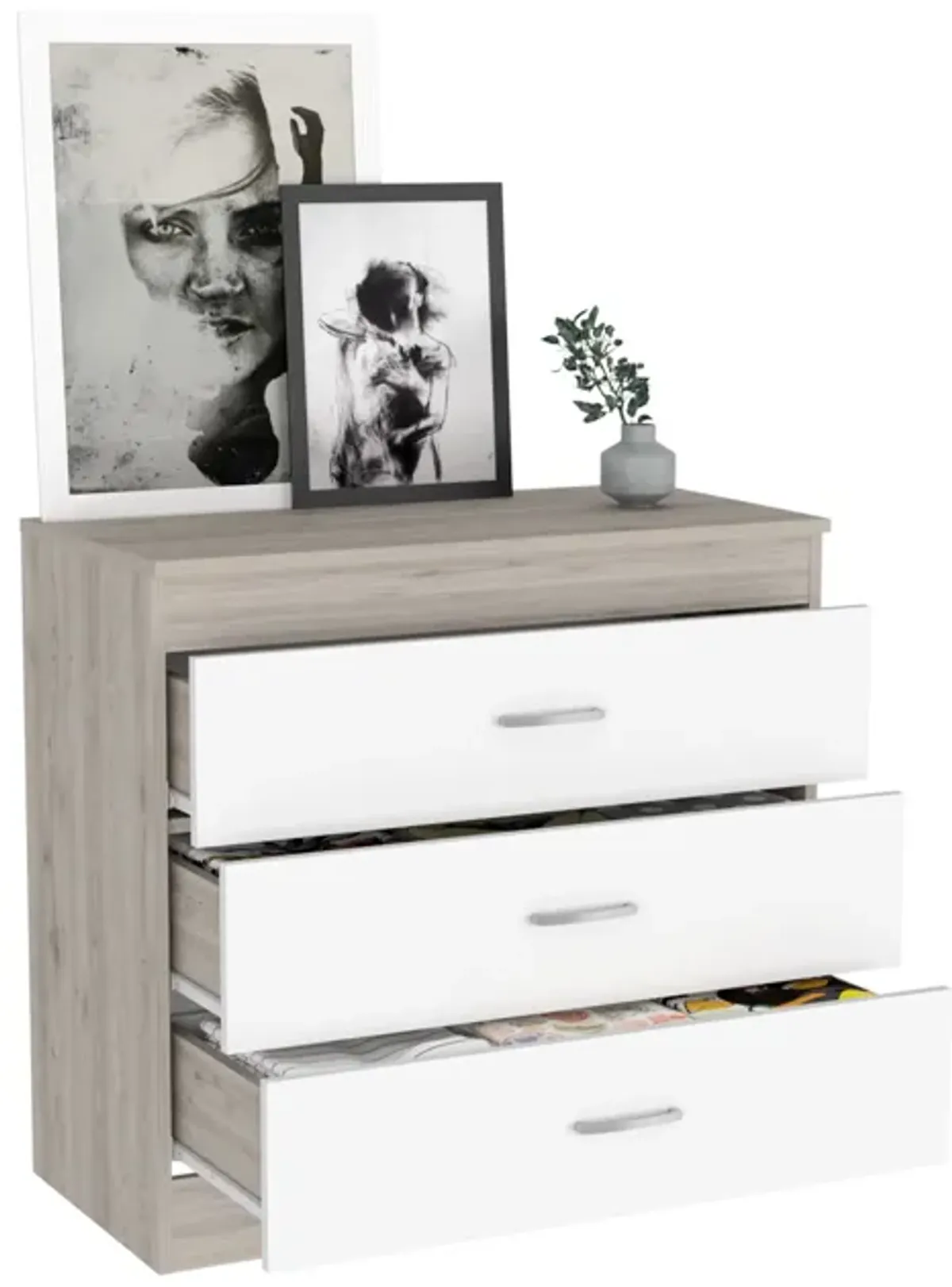 Three Drawer Dresser Lial, Bedroom, Light Gray / White