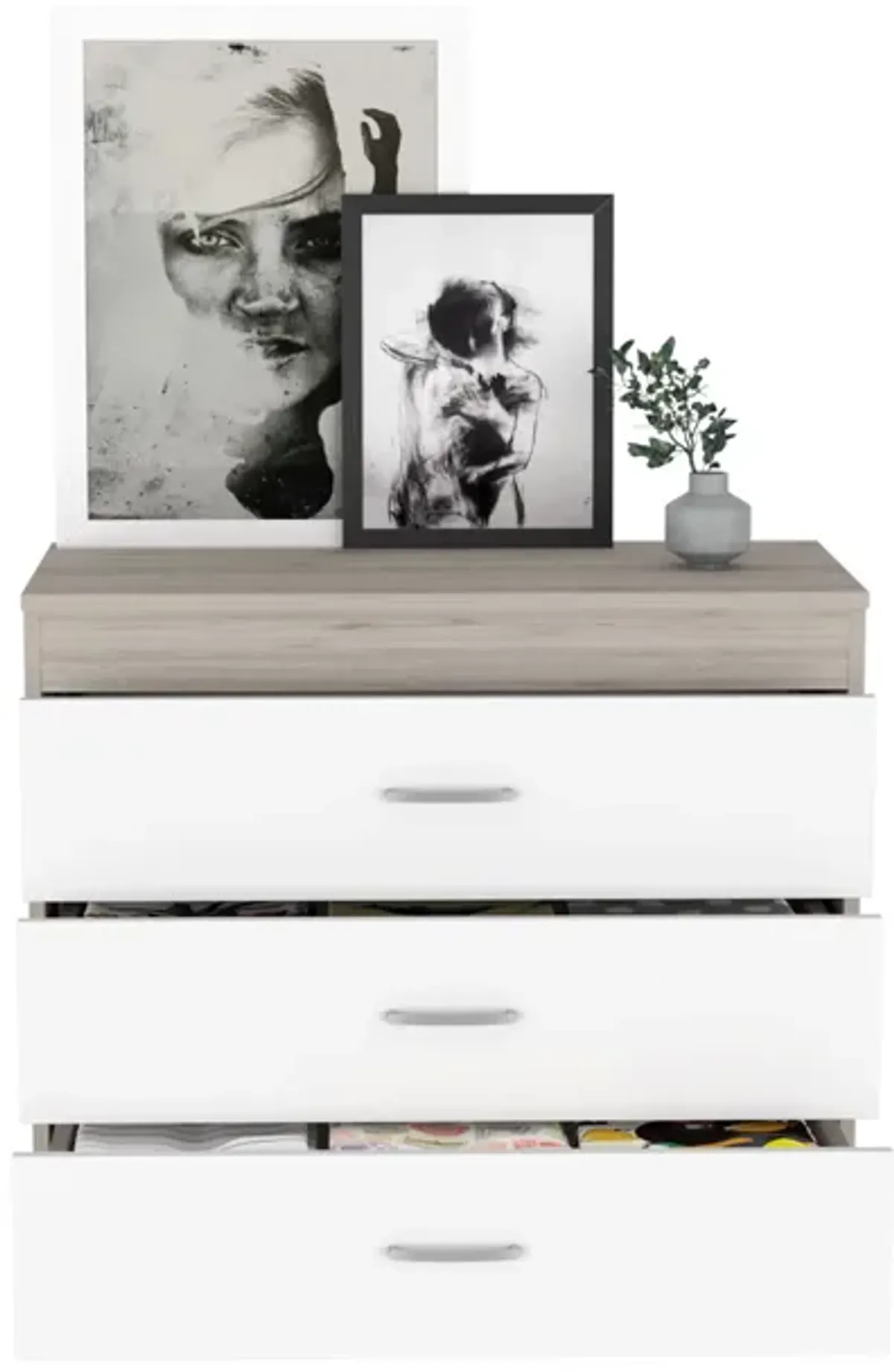 Three Drawer Dresser Lial, Bedroom, Light Gray / White