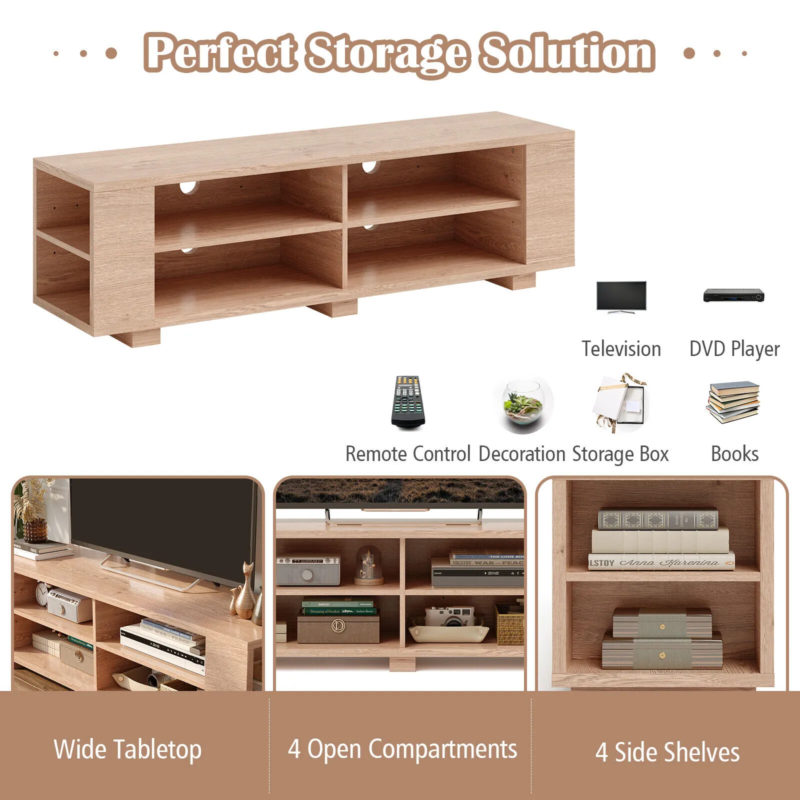 59 Inch Console Storage Entertainment Media Wood TV Stand