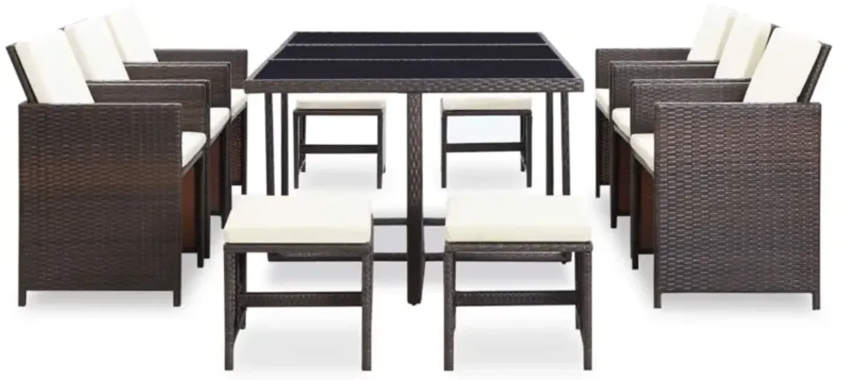 vidaXL 11 Piece Outdoor Dining Set with Cushions Poly Rattan Brown