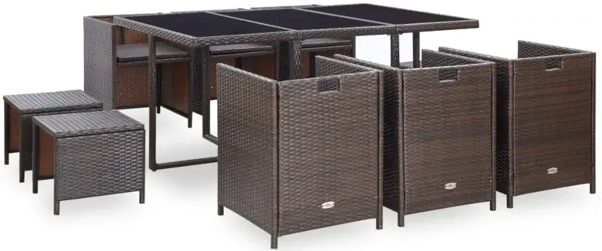 vidaXL 11 Piece Outdoor Dining Set with Cushions Poly Rattan Brown