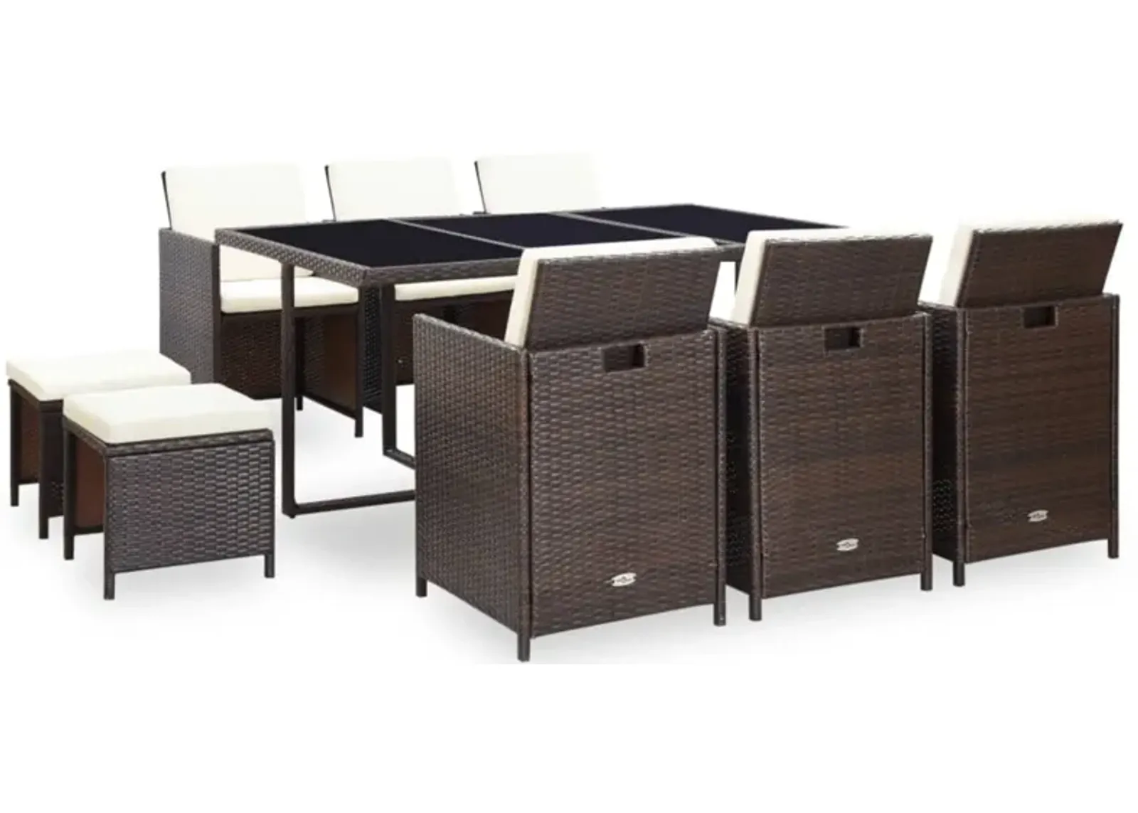 vidaXL 11 Piece Outdoor Dining Set with Cushions Poly Rattan Brown