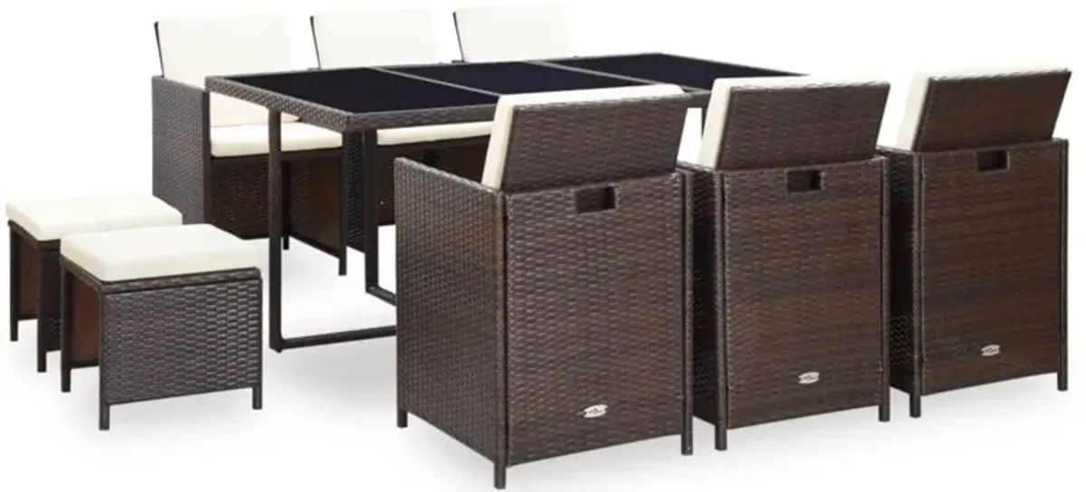 vidaXL 11 Piece Outdoor Dining Set with Cushions Poly Rattan Brown