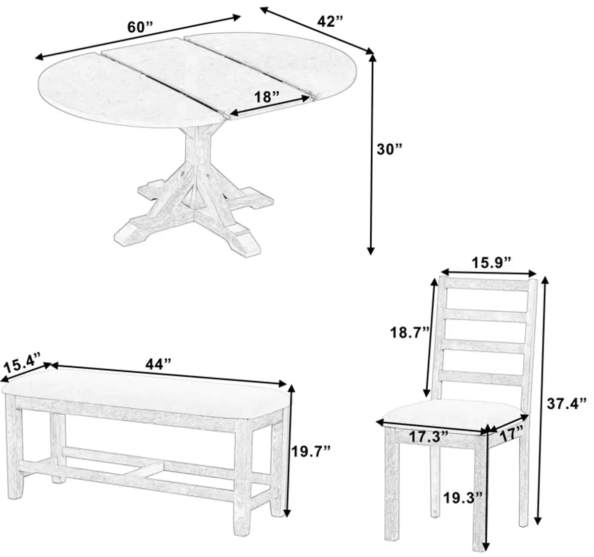 Merax 6-Piece Wood Dining Table Chairs Bench Set