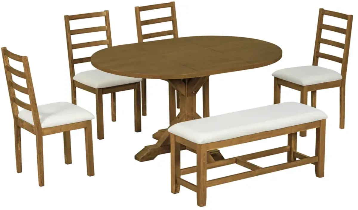 Merax 6-Piece Wood Dining Table Chairs Bench Set