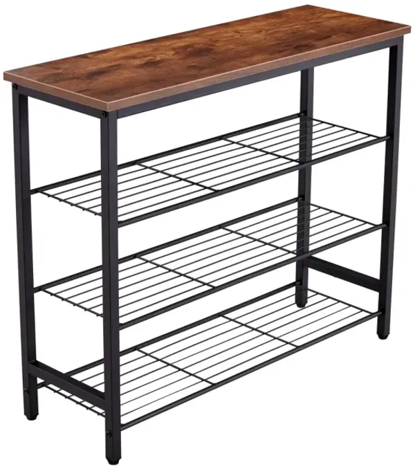 4-Tier Metal Shoe Rack, Modern Multifunctional Shoe Storage Shelf with MDF Top Board, 1 pc per carton