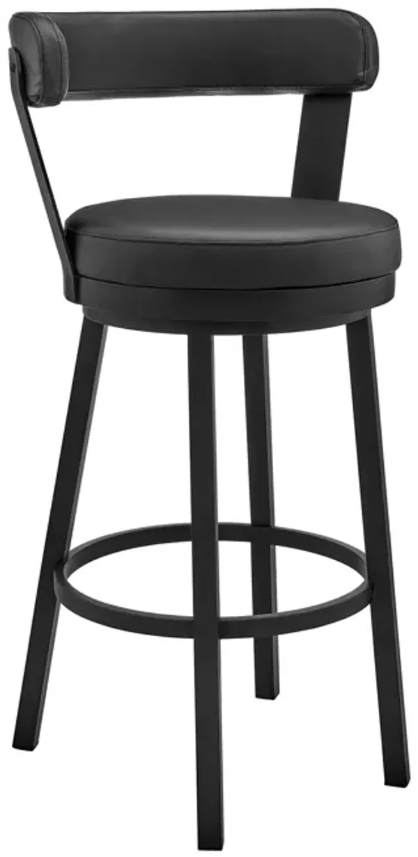 Bryant Bar Height Swivel Bar Stool in Black Finish and Black Faux Leather