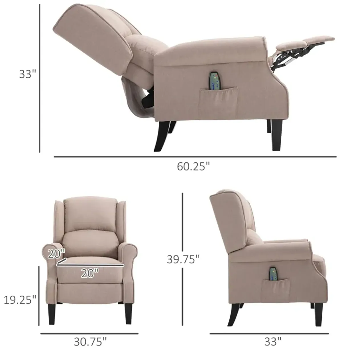 HOMCOM Wingback Heated Vibrating Massage Chair, Accent Sofa Vintage Upholstered Massage Recliner Chair Push-back with Remote Controller, Beige