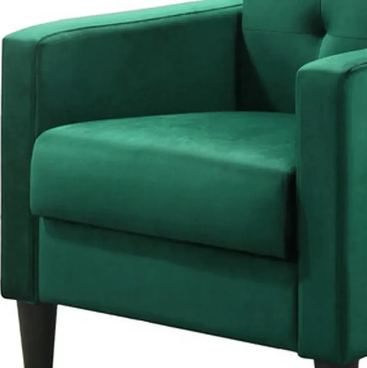 Oz 28 Inch Modern Accent Armchair with Foam Cushion, Tufted Green Velvet-Benzara