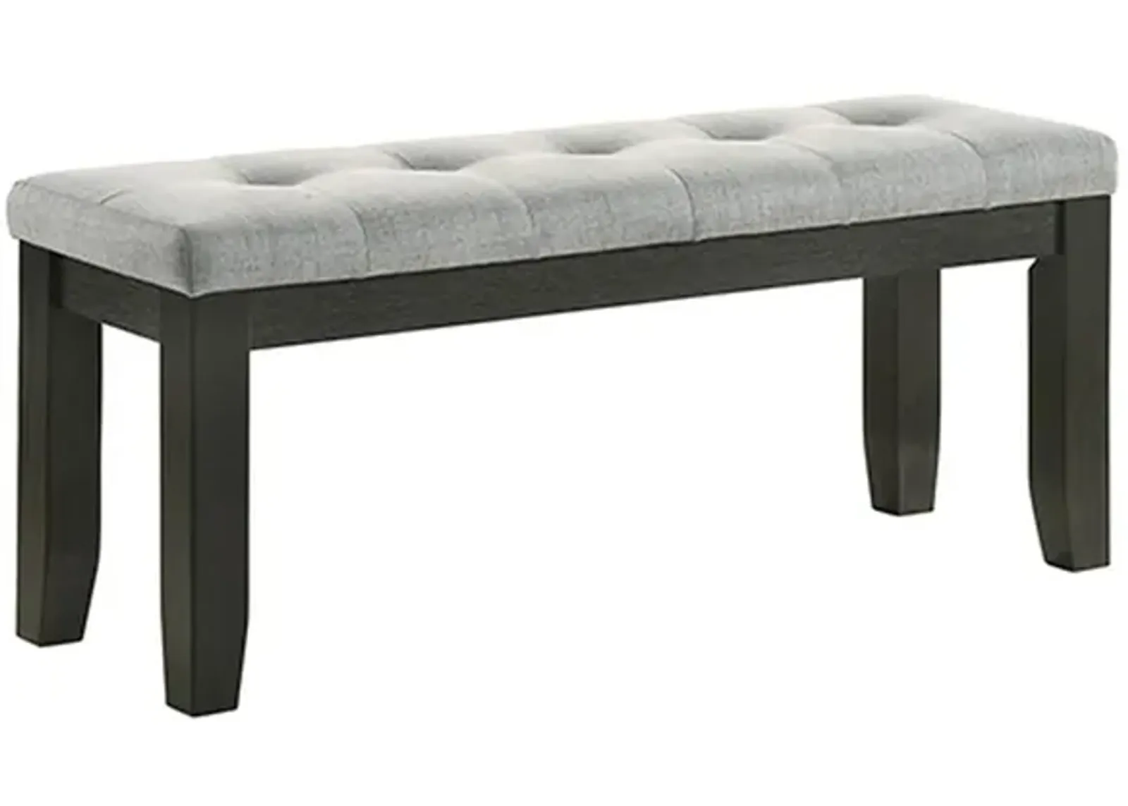 Woodlands 48 Inch Bench, Classic Wood Frame, Soft Gray Finished Fabric - Benzara