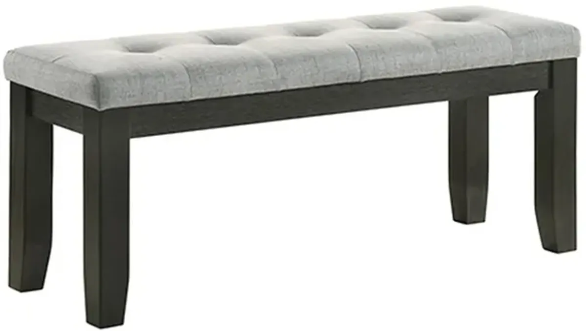 Woodlands 48 Inch Bench, Classic Wood Frame, Soft Gray Finished Fabric - Benzara