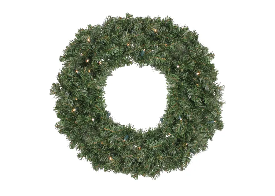 Pre-Lit LED Canadian Pine Artificial Christmas Wreath  24-Inch  Clear Lights