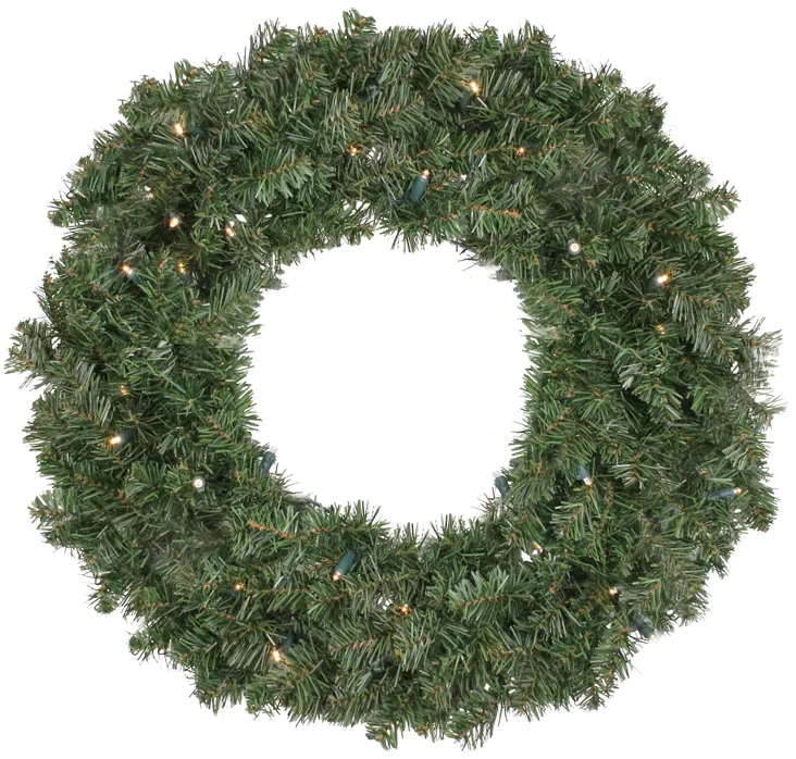 Pre-Lit LED Canadian Pine Artificial Christmas Wreath  24-Inch  Clear Lights