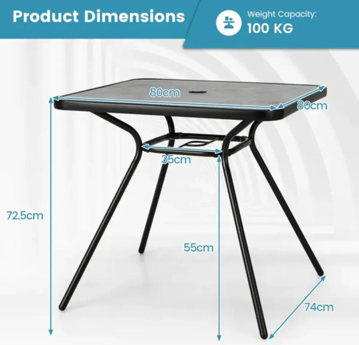 Hivvago 32" x 32" Heavy-Duty Outdoor Dining Table with Umbrella Hole for 4 Persons-Grey