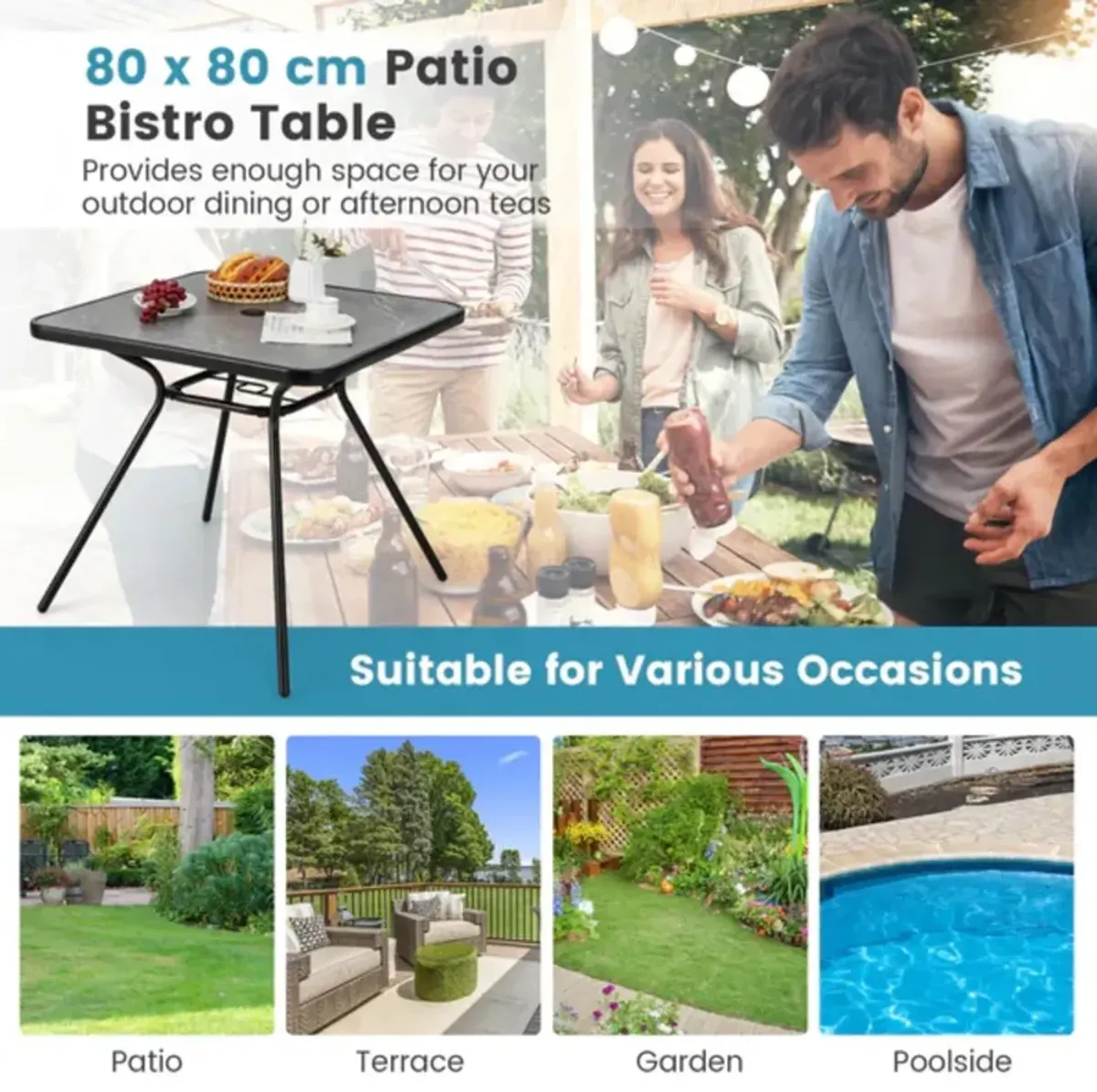 Hivvago 32" x 32" Heavy-Duty Outdoor Dining Table with Umbrella Hole for 4 Persons-Grey