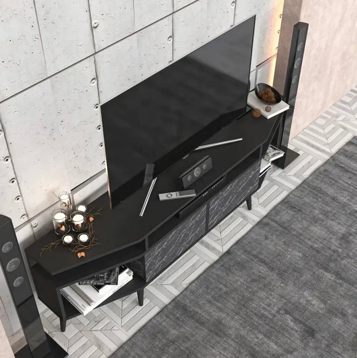 Decorotika Dennis Tv Stand - Black & Bendire Marble