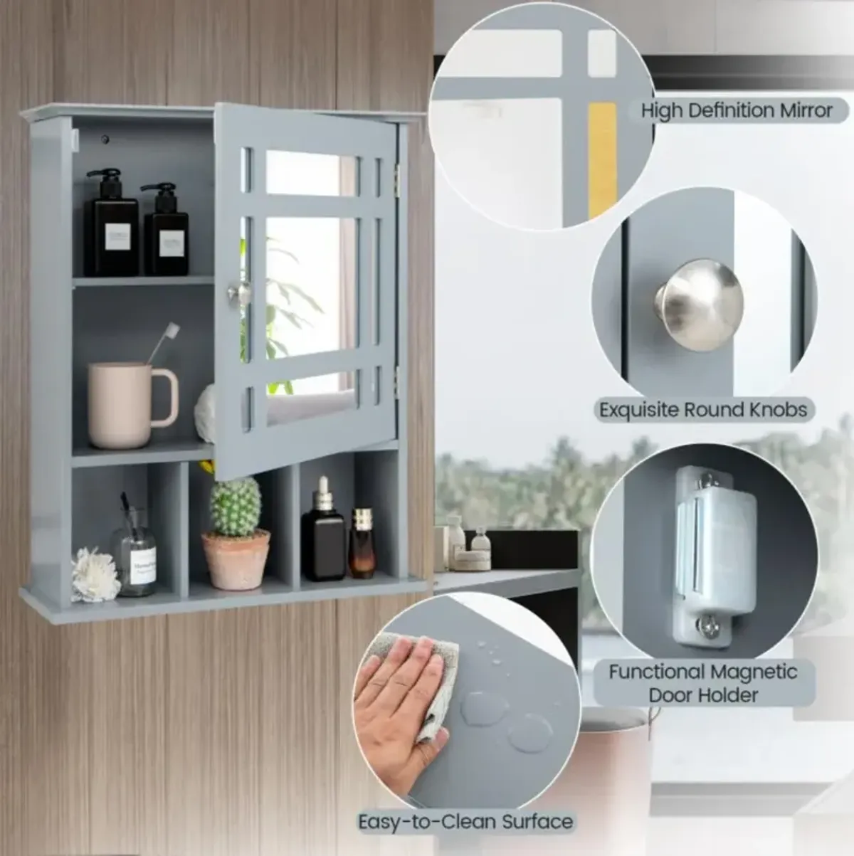 Hivvago Wall Mounted and Mirrored Bathroom Cabinet