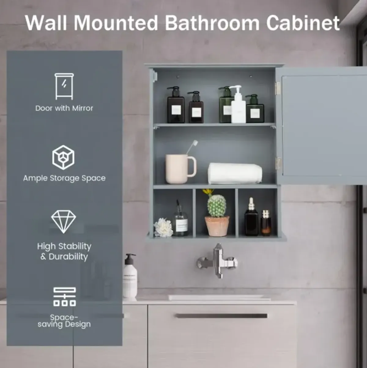 Hivvago Wall Mounted and Mirrored Bathroom Cabinet