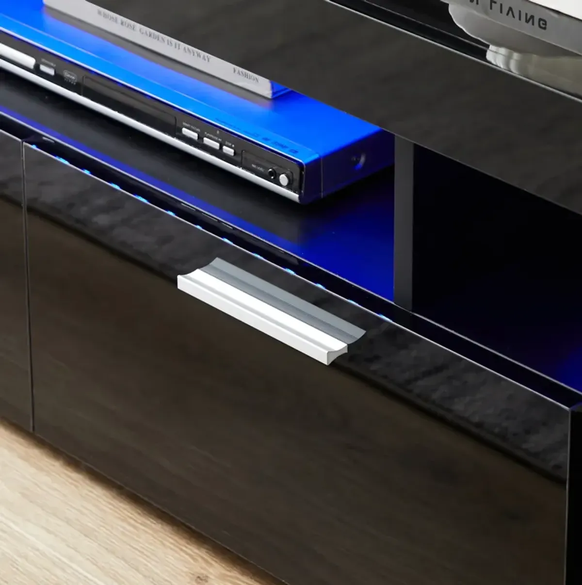 Modern TV Stand With LED Lights, High Glossy Front TV Cabinet