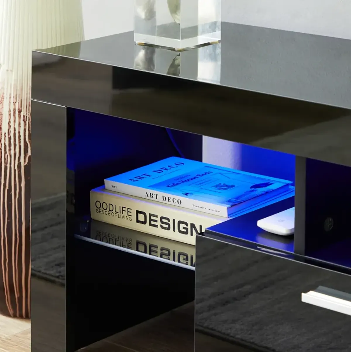 Modern TV Stand With LED Lights, High Glossy Front TV Cabinet