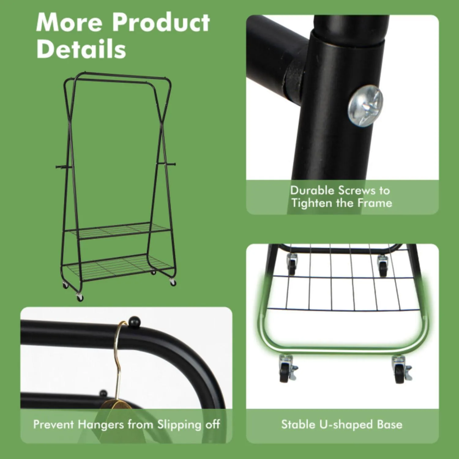 Hivvago Heavy Duty Clothes Rack on Wheels with Shelves