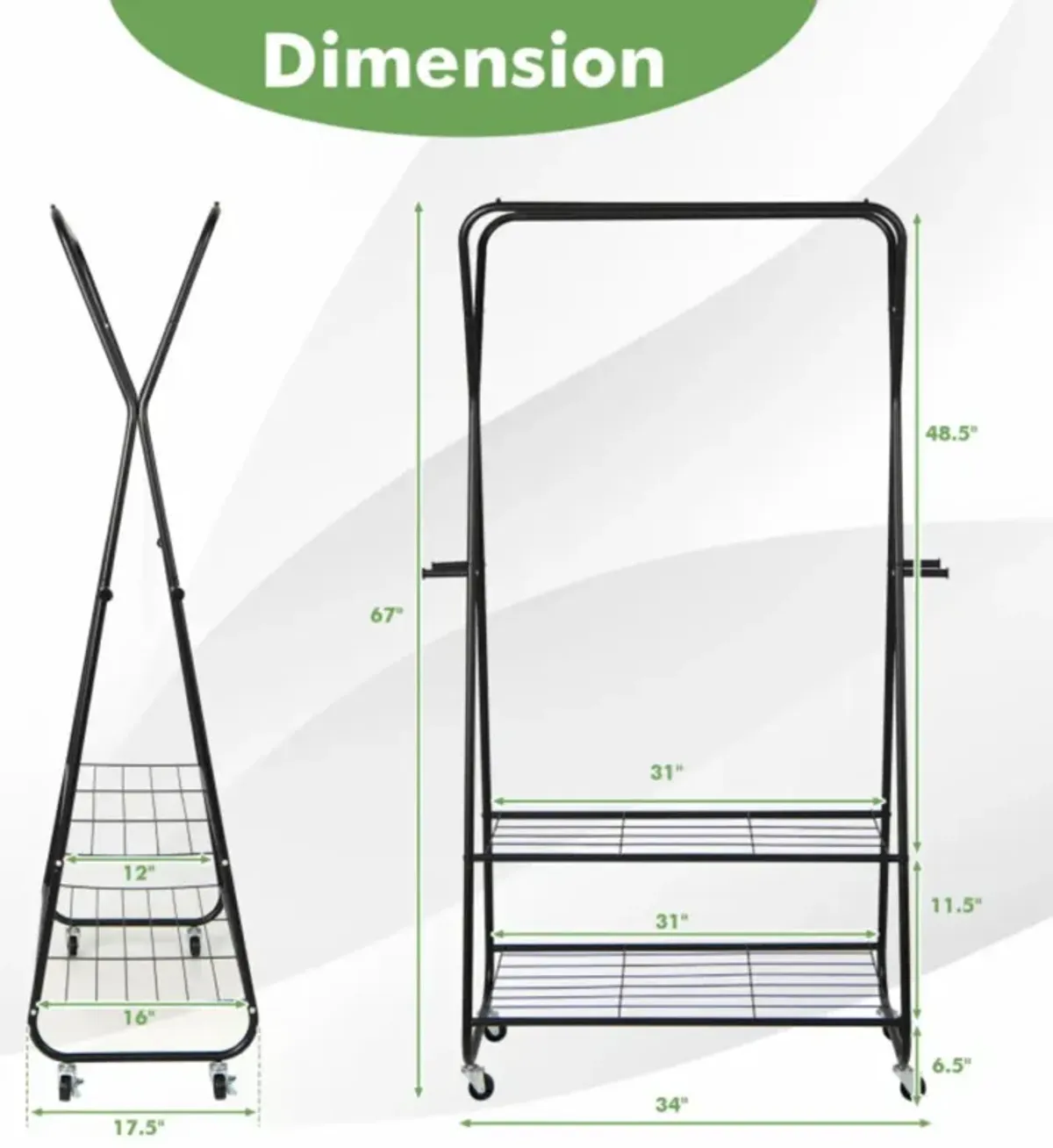 Hivvago Heavy Duty Clothes Rack on Wheels with Shelves