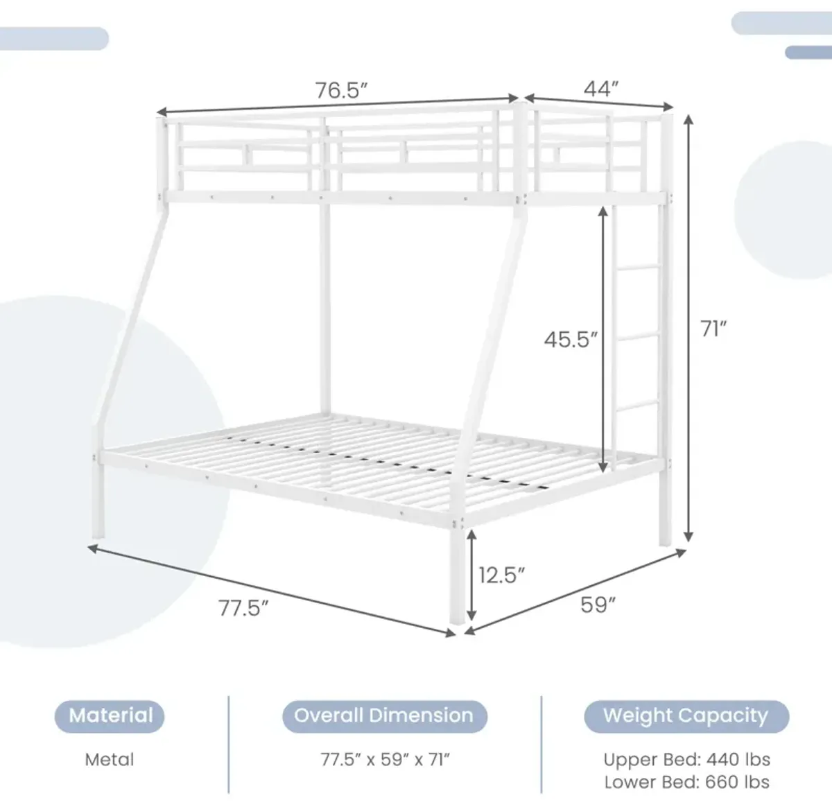 Space-saving Metal Slatted Bed Frame for Teens and Adults Noise-free No Box Spring Needed-White