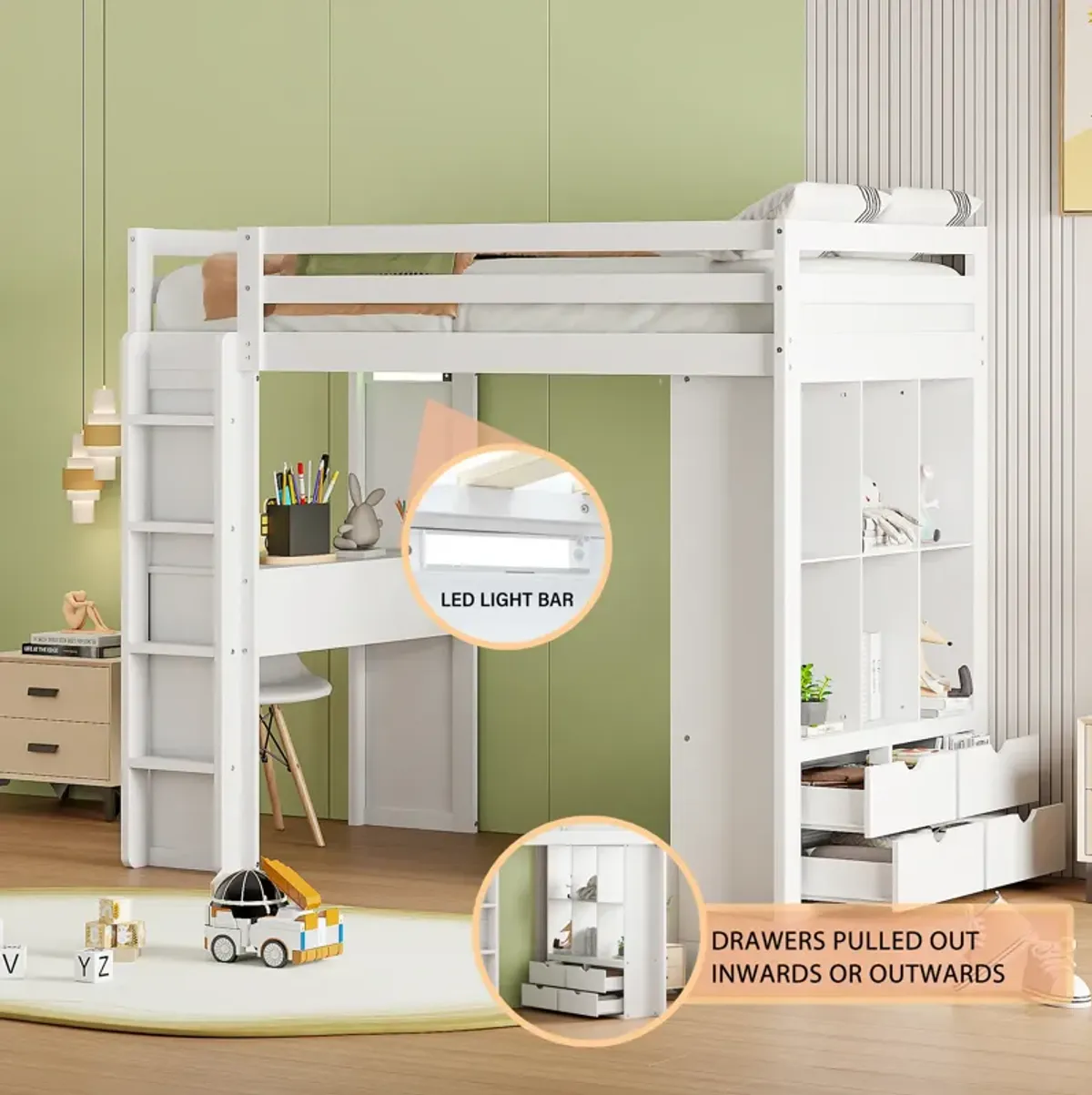 Merax Storage Loft Bed with Writing Desk