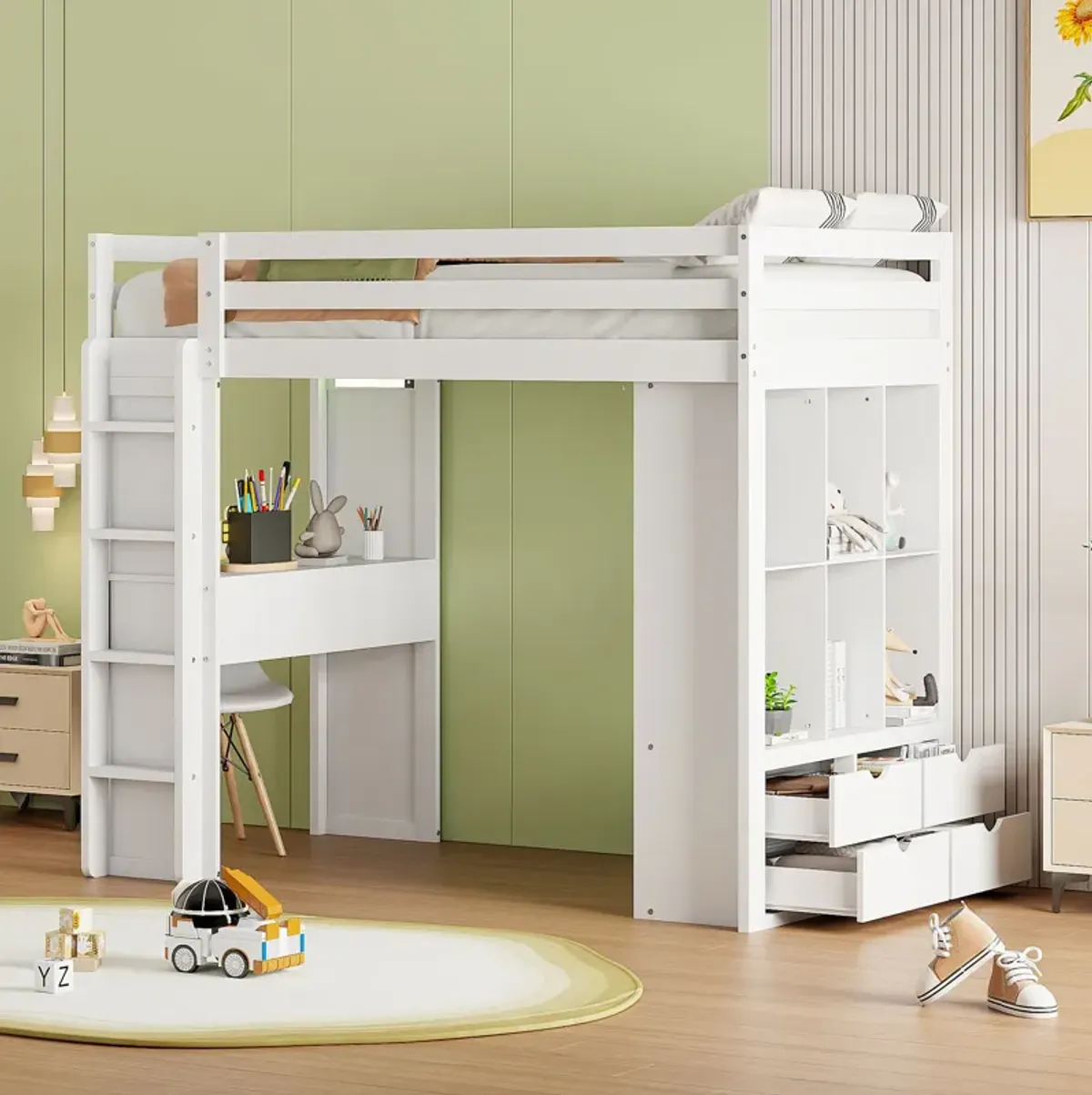 Merax Storage Loft Bed with Writing Desk