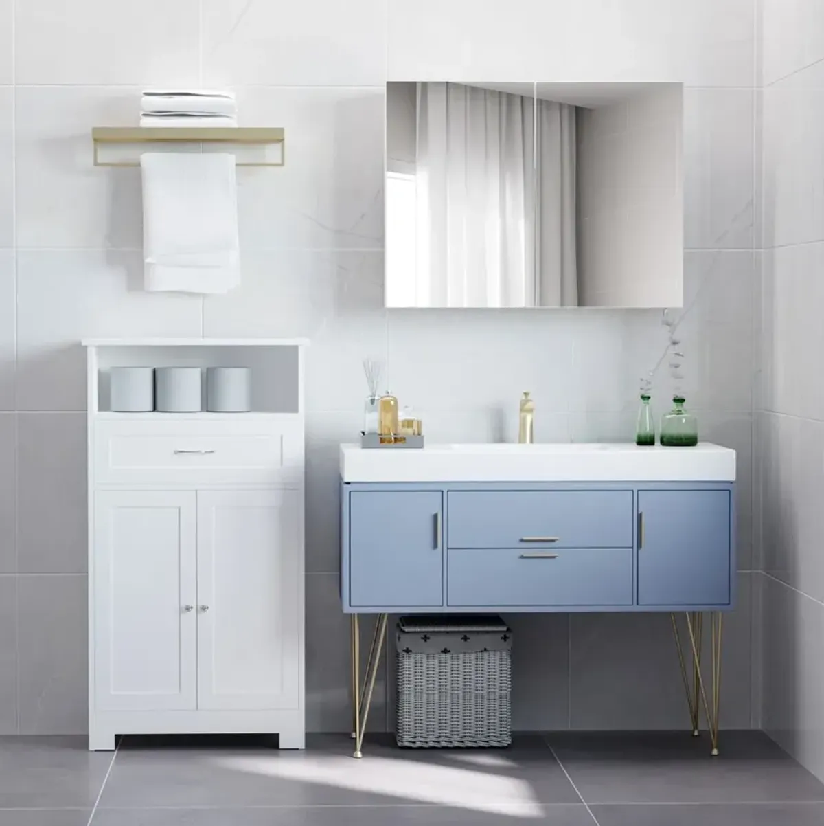 White Bathroom Organizer: Wall-Mounted MDF Cabinet with Mirror