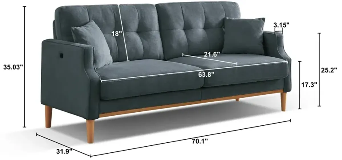 Living Space Sofa 3 Seater With Waterproof Fabric, USB Charge Port