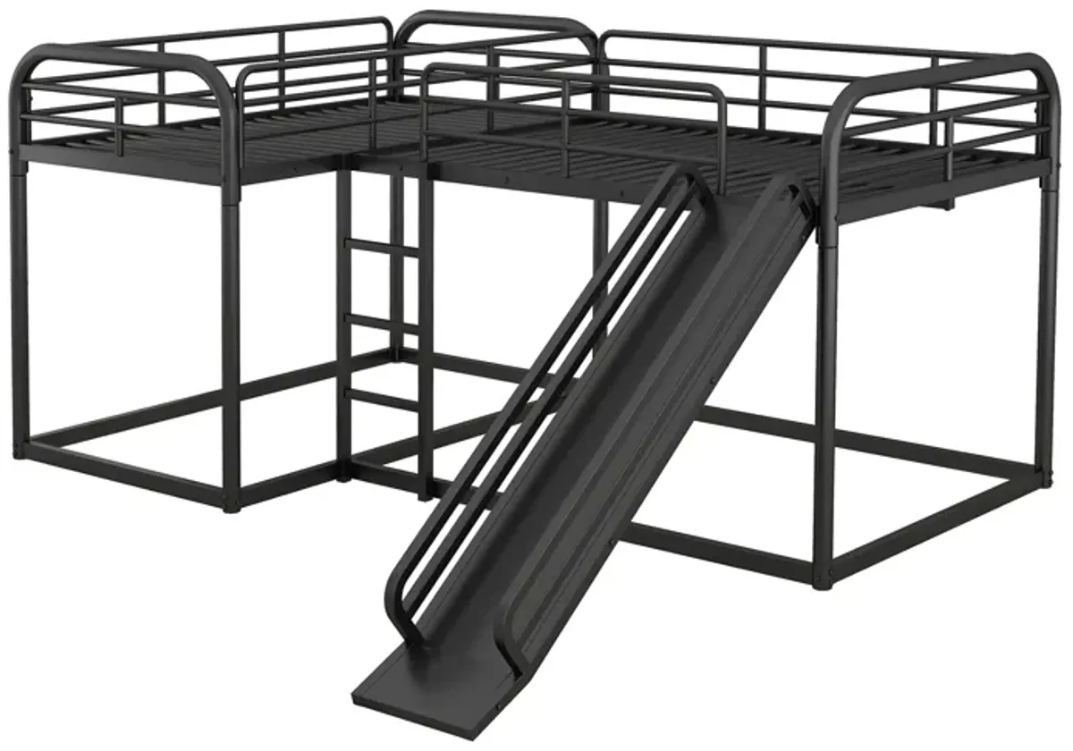 Quad L-Shaped Bunk Bed with Slide